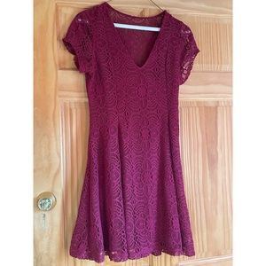 Express Burgundy Fit & Flair Lace Dress, Size XS